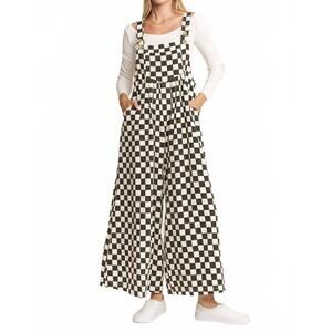 NEW JADE BY JANE checkered wide leg overalls - plus in cream/black